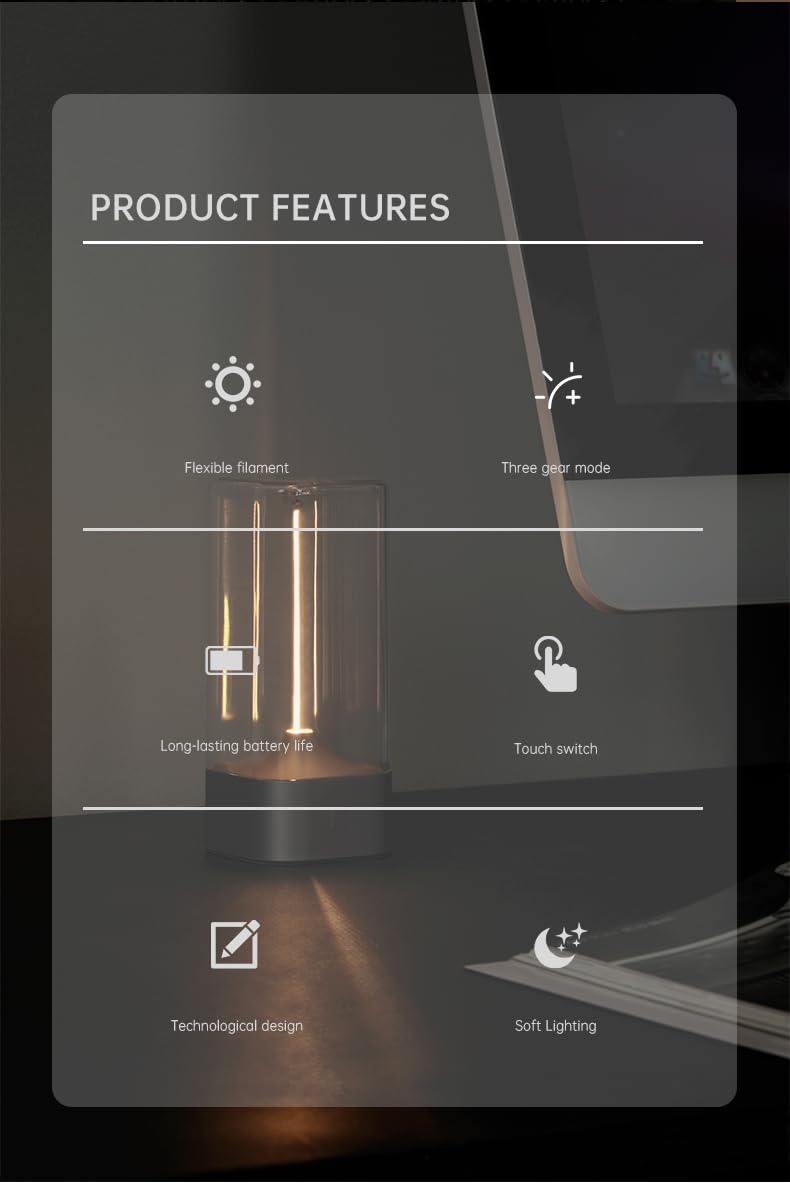 Filament Rechargeable Desk Lamp, Smart Touch Magnetic Light