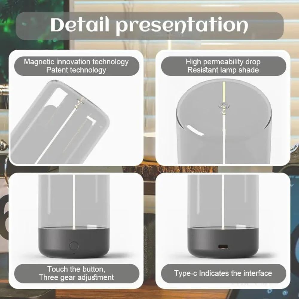 Filament Rechargeable Desk Lamp, Smart Touch Magnetic Light
