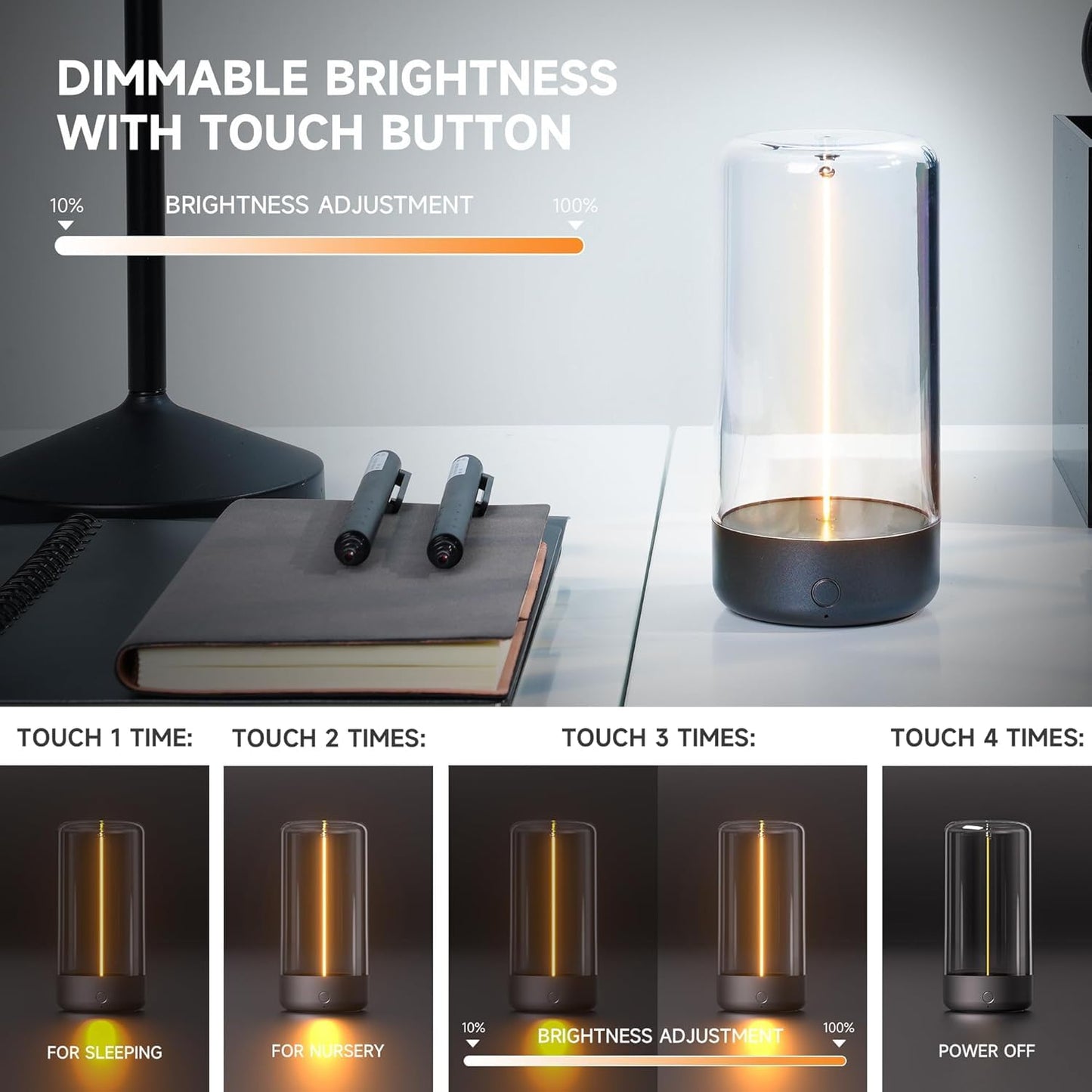 Filament Rechargeable Desk Lamp, Smart Touch Magnetic Light